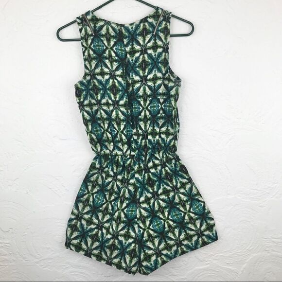 One Clothing Green /Blue Abstract Print Romper-S - Picture 2 of 8